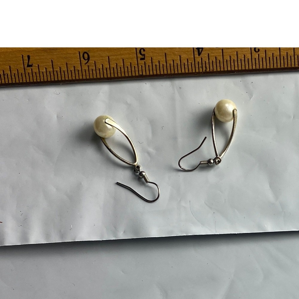 Gold Tone Teardrop‎ Pearl Dangle Earrings Women's